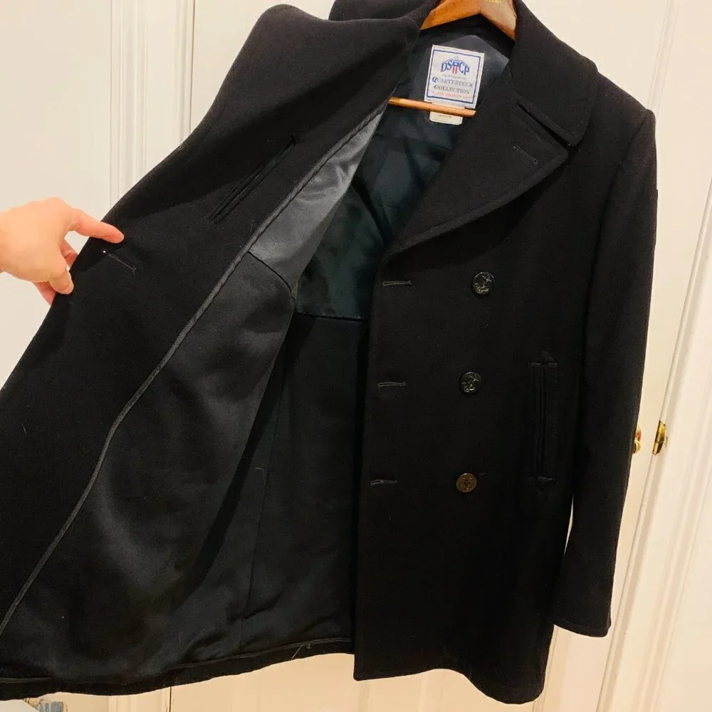 DSCP Quarterdeck Collection Black Peacoat Wool Military Issue Heavy Men's 42 XL